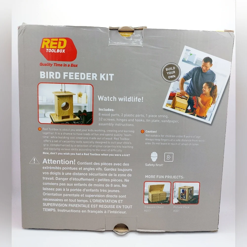 Red Toolbox Hanging Bird Feeder Level 1 Carpentry Kit Quality Work together NIB‎